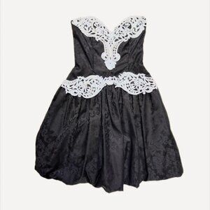 Vintage Scott McClintock Strapless Black Mini Dress White Beaded Lace